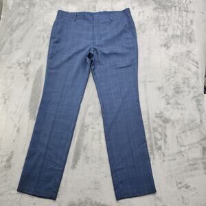 INC International Concepts Pants Mens 34X34 Blue Glen Plaid Slim Fit Flat Front
